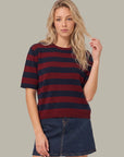 Colette Crew Neck Boxy Tee - Cherry & Blue