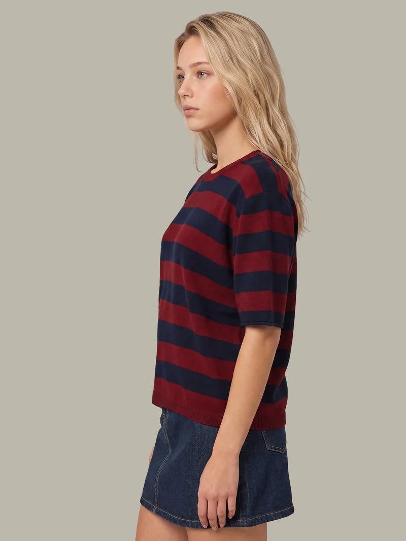 Colette Crew Neck Boxy Tee - Cherry &amp; Blue