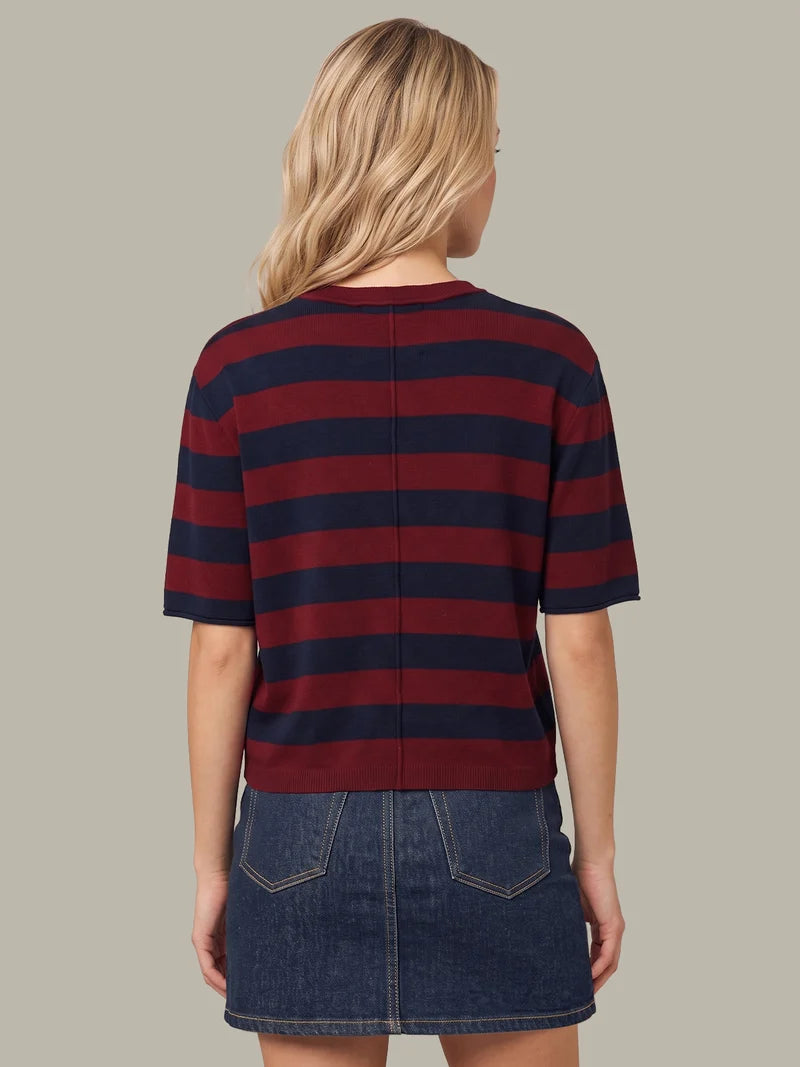 Colette Crew Neck Boxy Tee - Cherry &amp; Blue