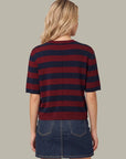 Colette Crew Neck Boxy Tee - Cherry & Blue