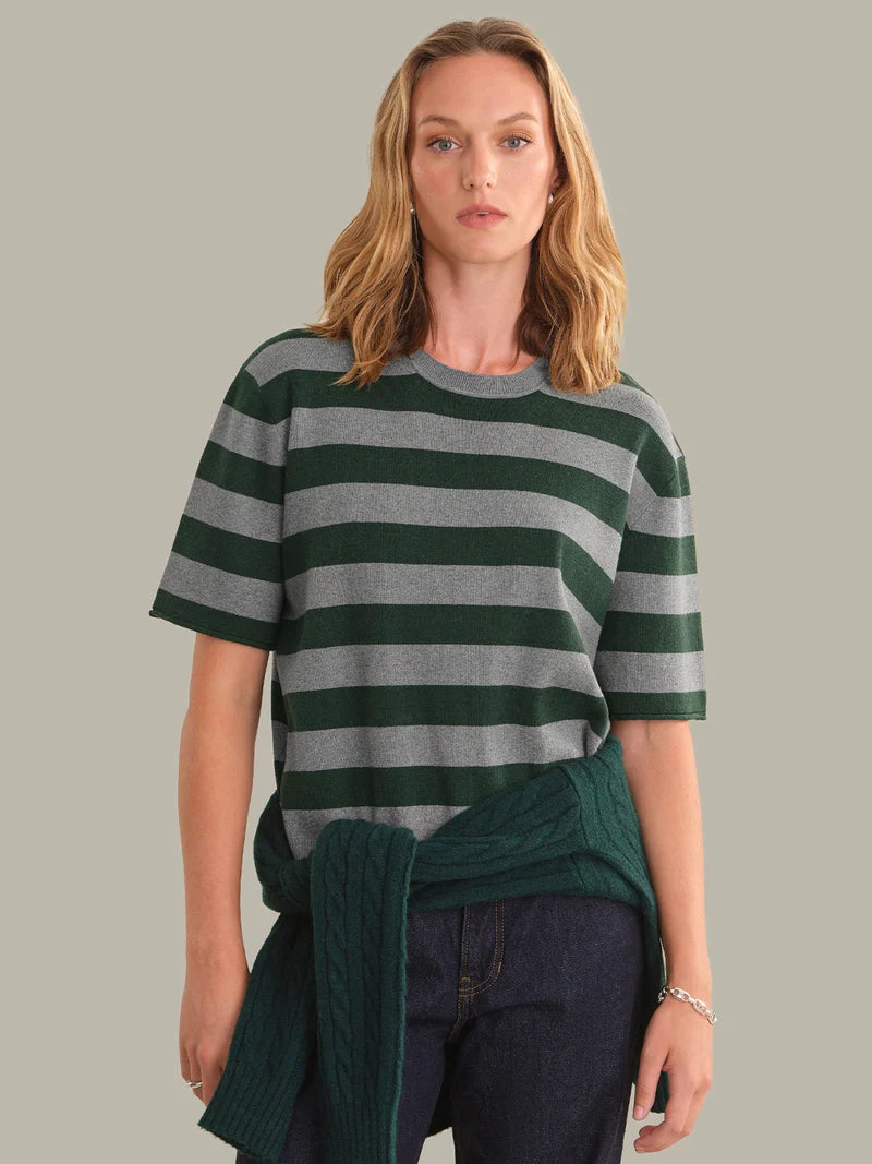 Colette Crew Neck Boxy Tee - Grey &amp; Green