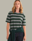 Colette Crew Neck Boxy Tee - Grey & Green