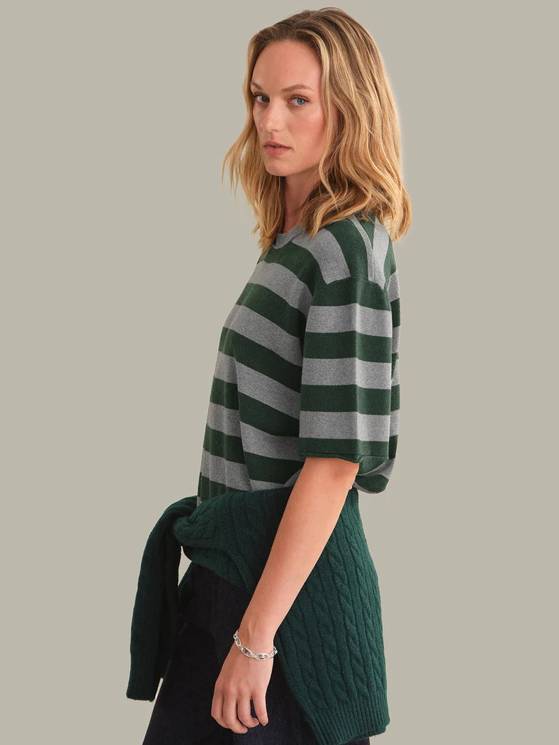 Colette Crew Neck Boxy Tee - Grey &amp; Green