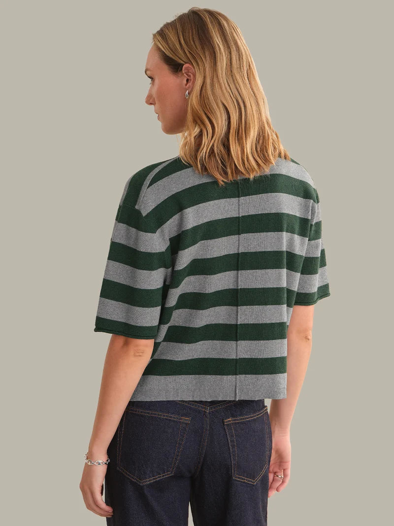 Colette Crew Neck Boxy Tee - Grey &amp; Green