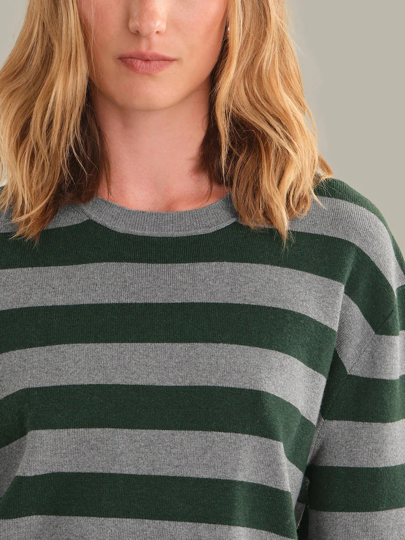 Colette Crew Neck Boxy Tee - Grey &amp; Green
