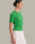 Arden Pointelle Puff Sleeve Top - Kelly Green