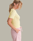 Arden Pointelle Puff Sleeve Top - Lemon Icing