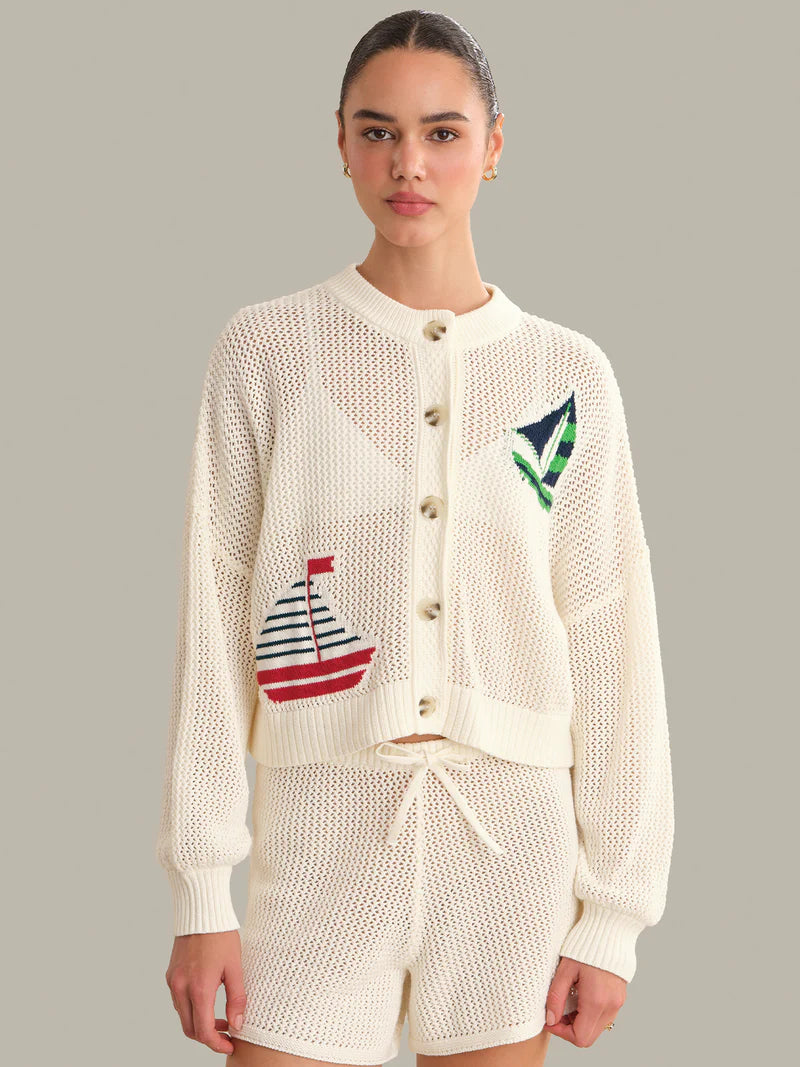 Tide Mesh Nautical Cardigan - Chalk