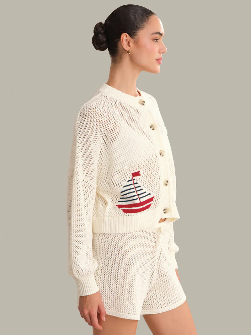 Tide Mesh Nautical Cardigan - Chalk