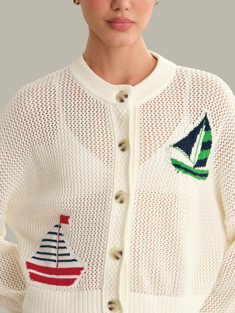 Tide Mesh Nautical Cardigan - Chalk