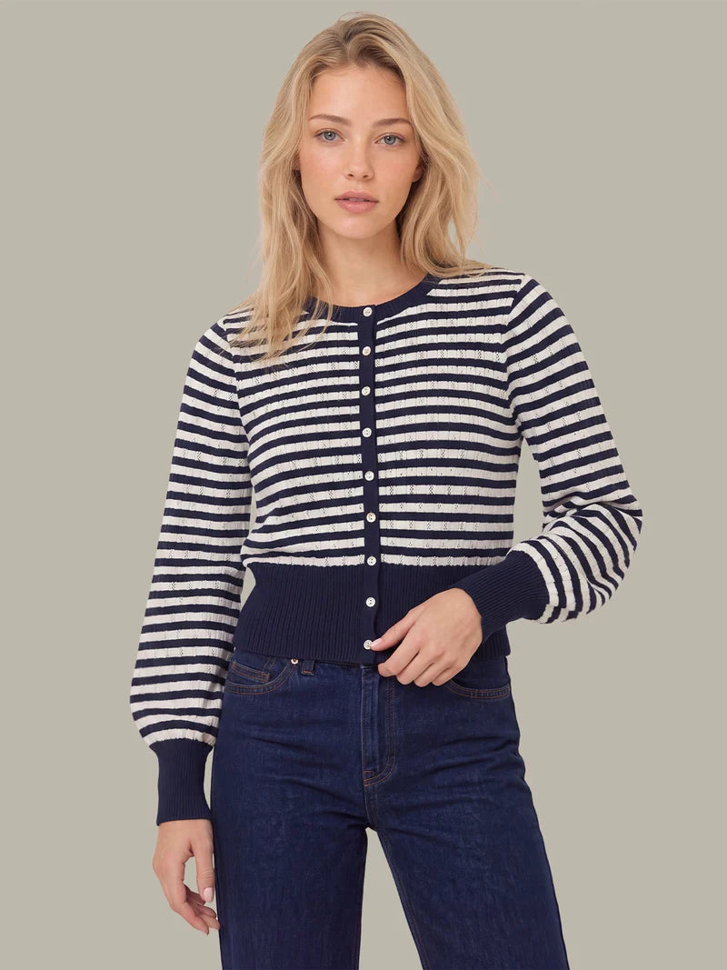 Beckett Stripe Pointelle Cardi - Blue