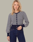 Beckett Stripe Pointelle Cardi - Blue
