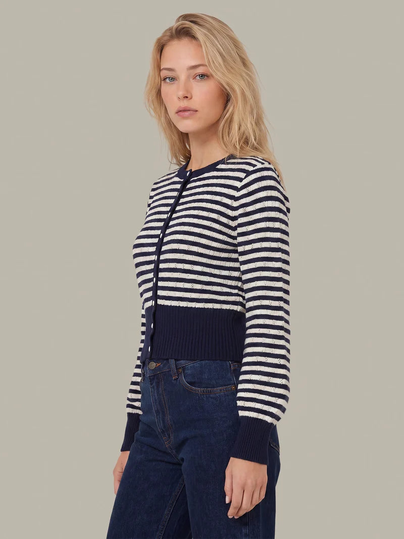 Beckett Stripe Pointelle Cardi - Blue