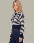 Beckett Stripe Pointelle Cardi - Blue
