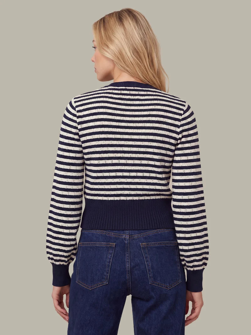 Beckett Stripe Pointelle Cardi - Blue