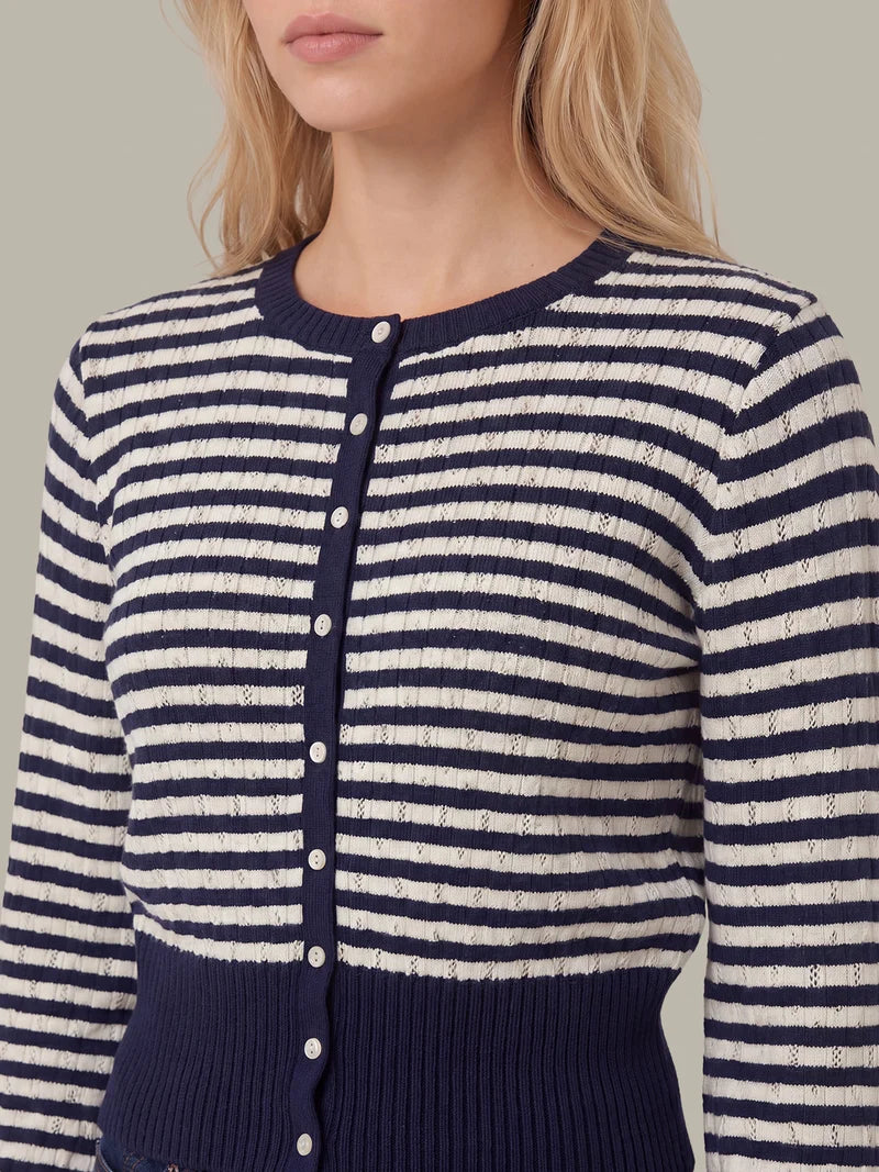 Beckett Stripe Pointelle Cardi - Blue