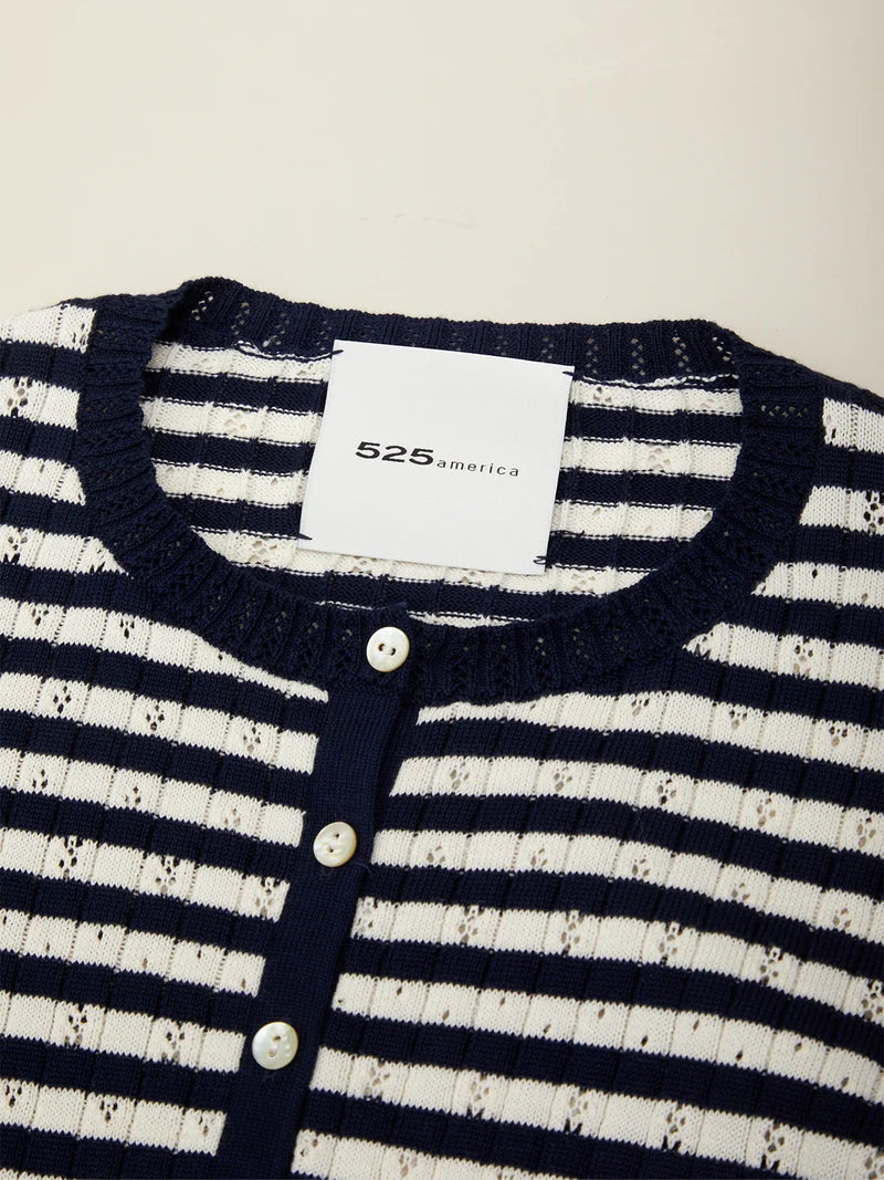 Beckett Stripe Pointelle Cardi - Blue