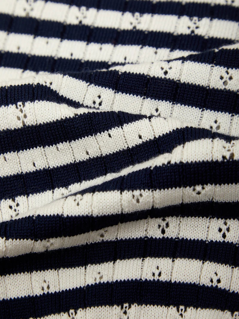 Beckett Stripe Pointelle Cardi - Blue