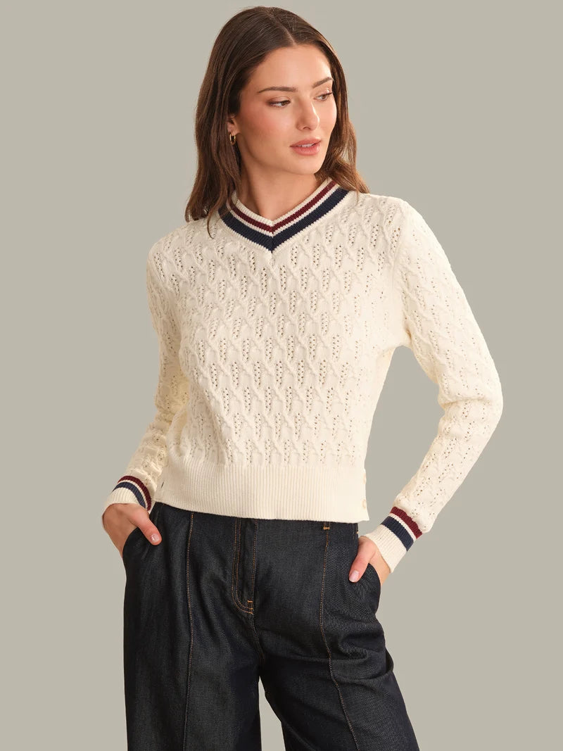 Max Cable Knit V-Neck - Sea Salt