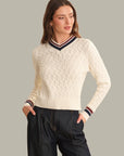 Max Cable Knit V-Neck - Sea Salt