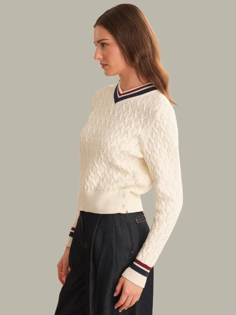 Max Cable Knit V-Neck - Sea Salt
