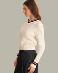 Max Cable Knit V-Neck - Sea Salt