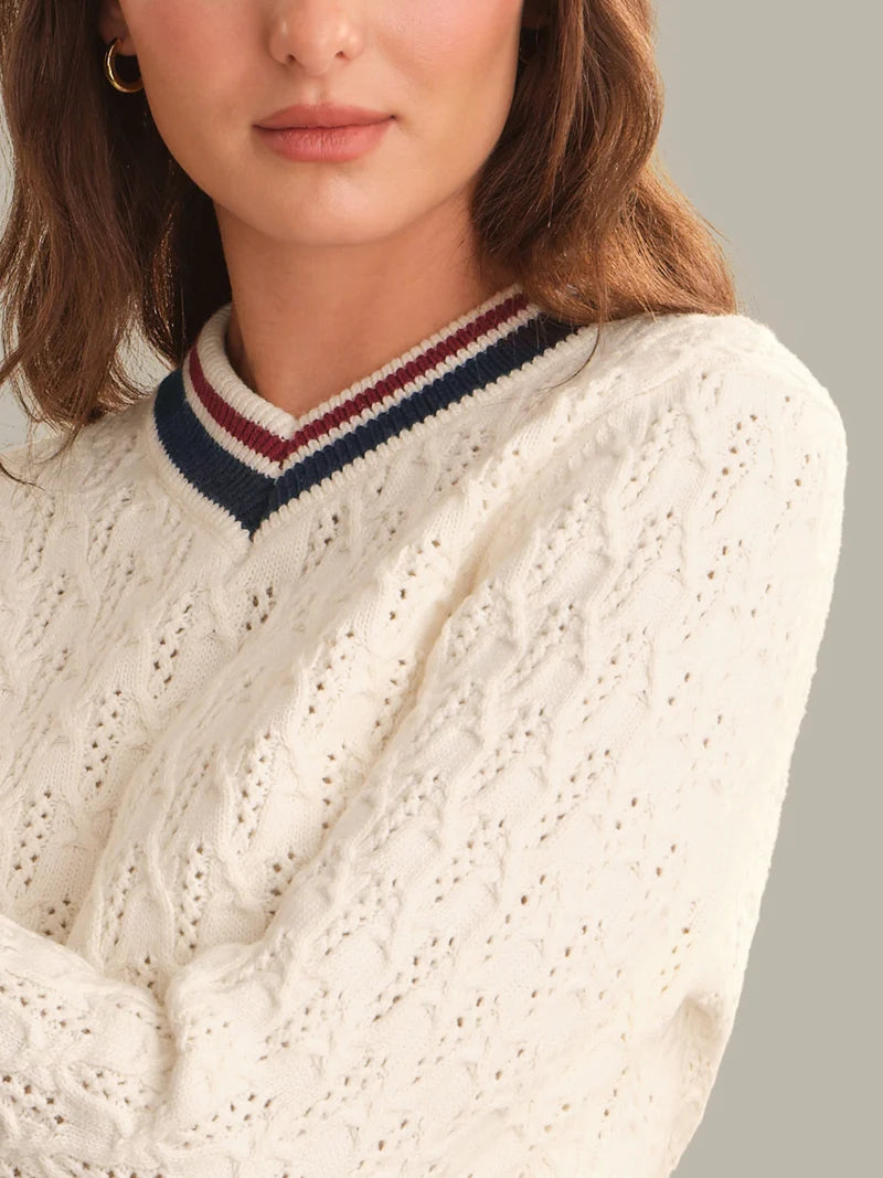 Max Cable Knit V-Neck - Sea Salt