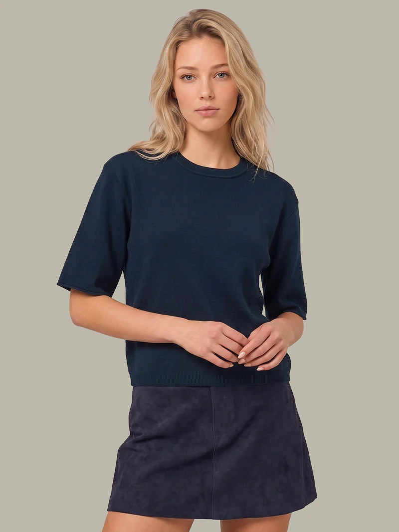 Colette Crew Neck Boxy Tee - Blue
