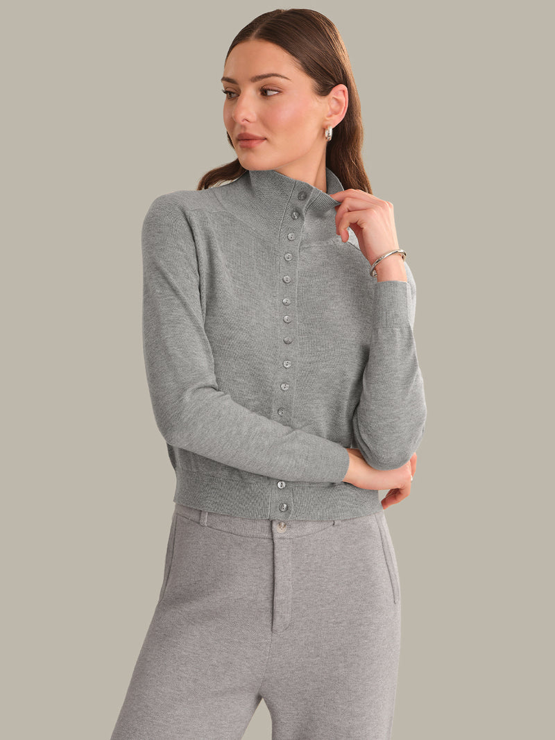 Edith Mock Neck Cardi - Grey