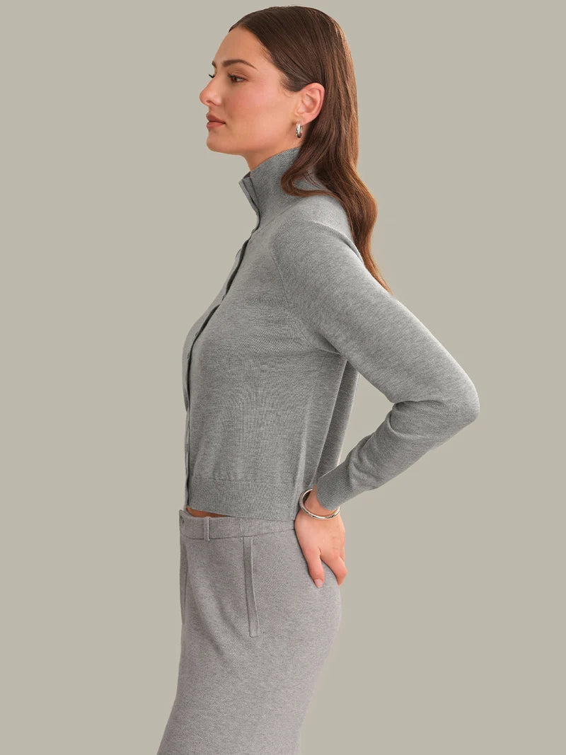 Edith Mock Neck Cardi - Grey