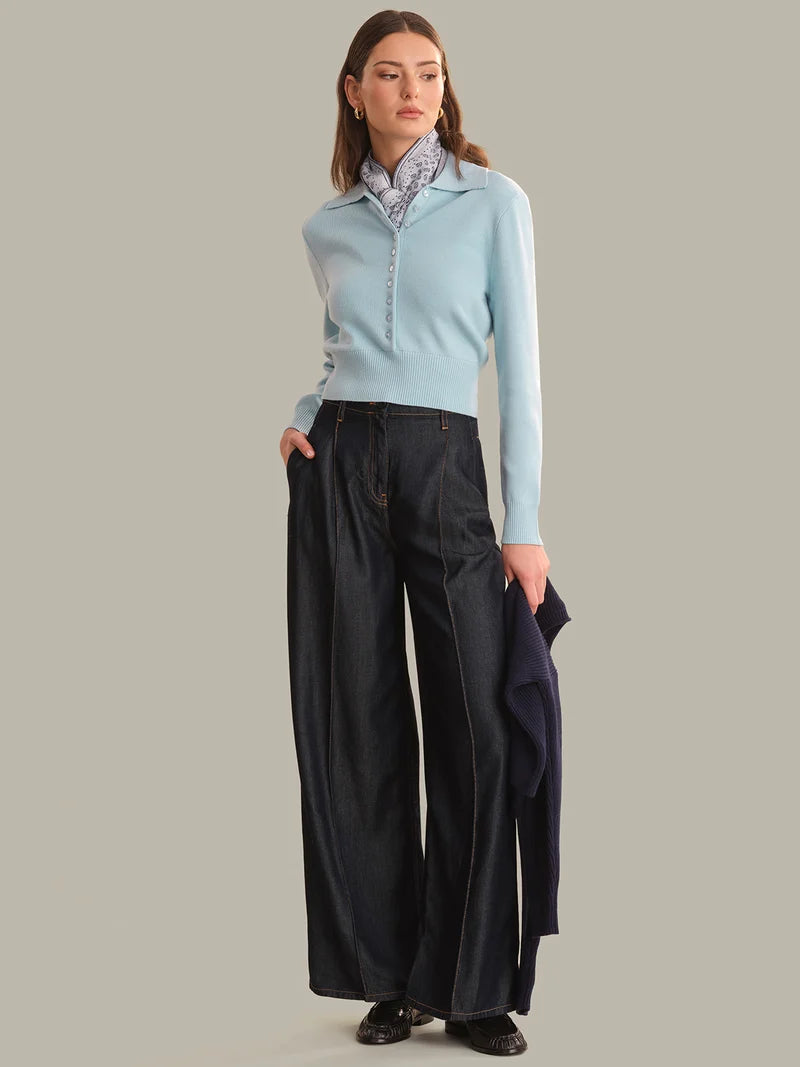Millicent Placket Pullover - Sky