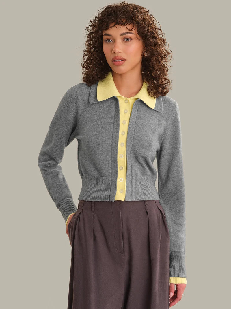 Priscilla Double Layer Polo Cardi - Grey