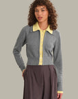 Priscilla Double Layer Polo Cardi - Grey
