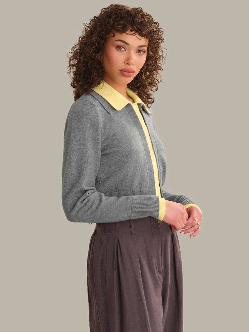 Priscilla Double Layer Polo Cardi - Grey