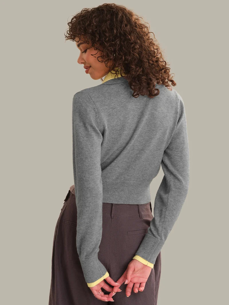 Priscilla Double Layer Polo Cardi - Grey