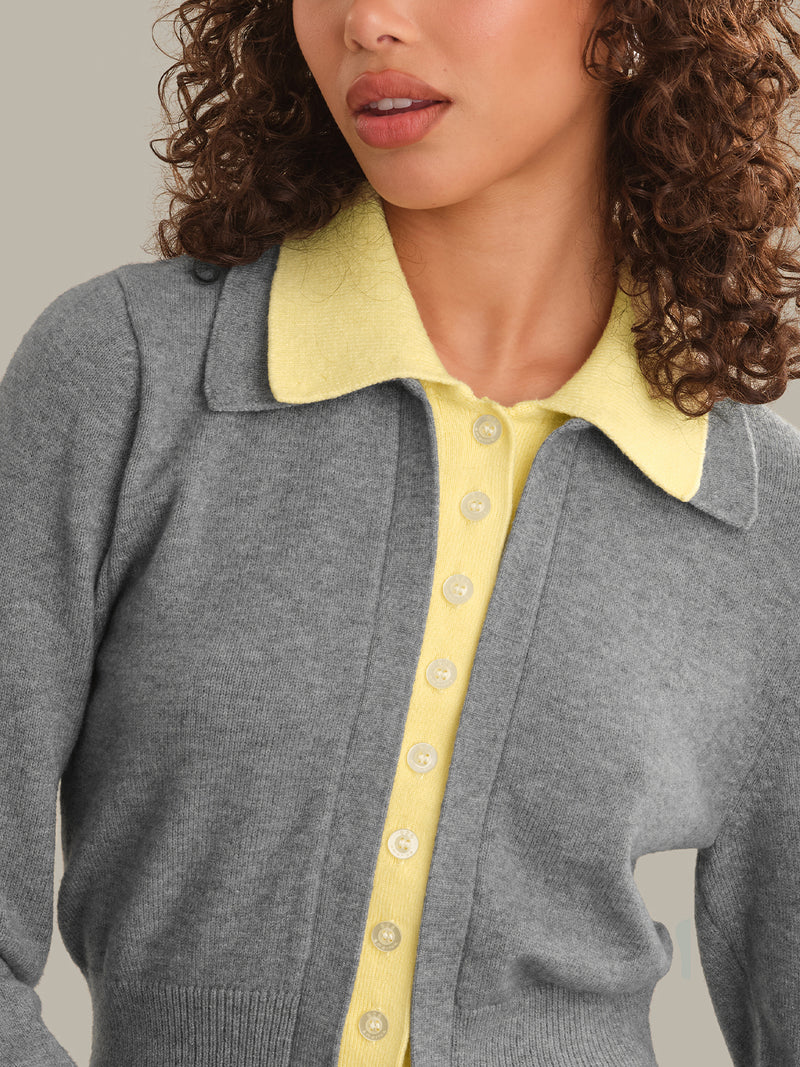 Priscilla Double Layer Polo Cardi - Grey