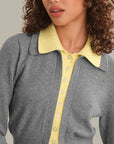 Priscilla Double Layer Polo Cardi - Grey