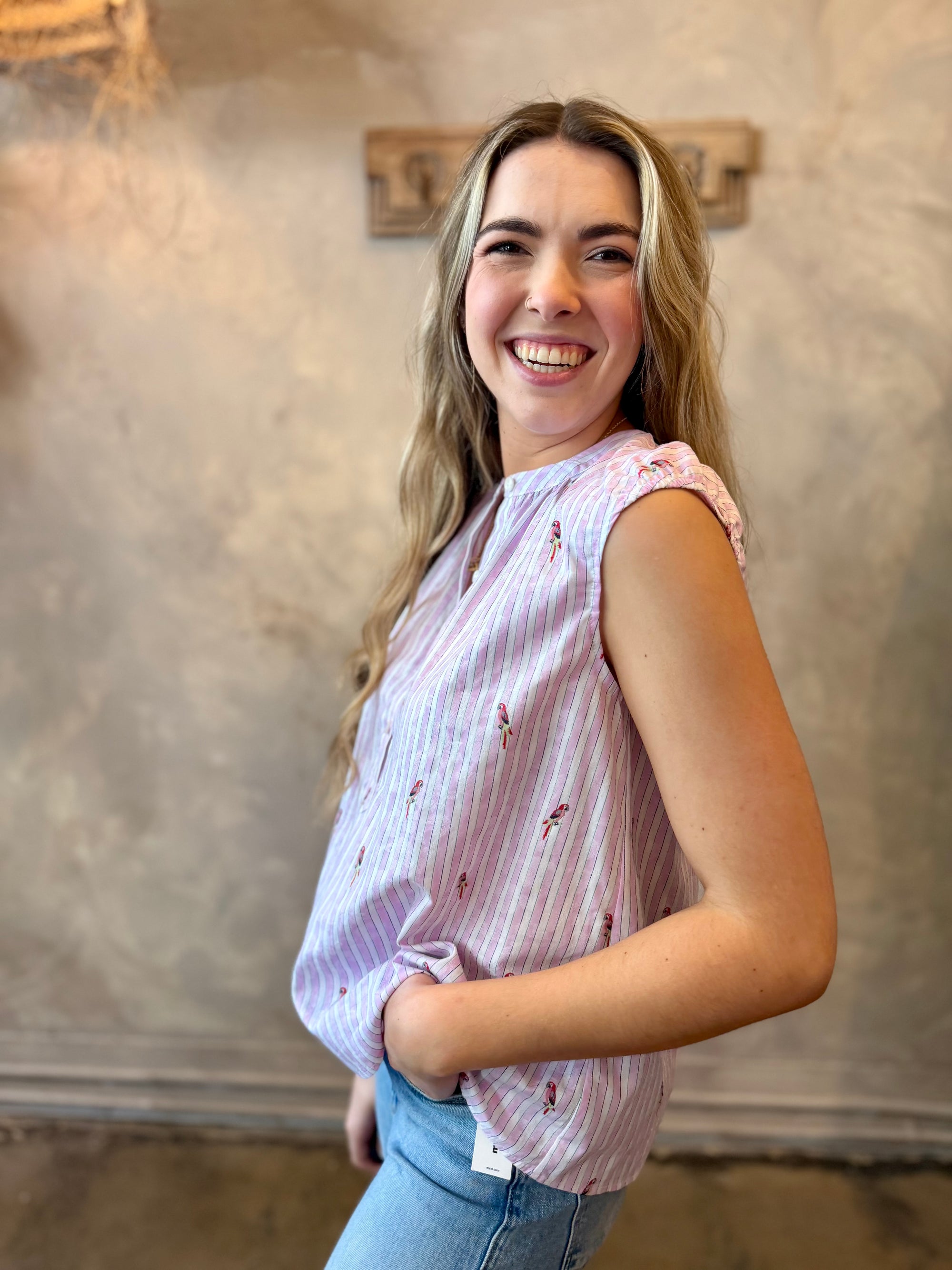 Mila Top - Pink Parrot Print