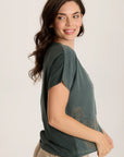 Jolina Embroidered Top - Silken Pine