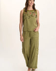 Embroidered Katrine Tank - Thicket Green