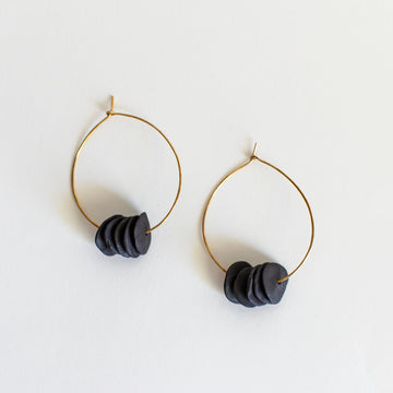 JKH Porcelain Petal Hoop Earrings-Black