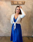 Tie Front Pointelle Cardigan - White
