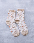 Antique Floral Socks - Beige & Coral