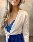 Tie Front Pointelle Cardigan - White