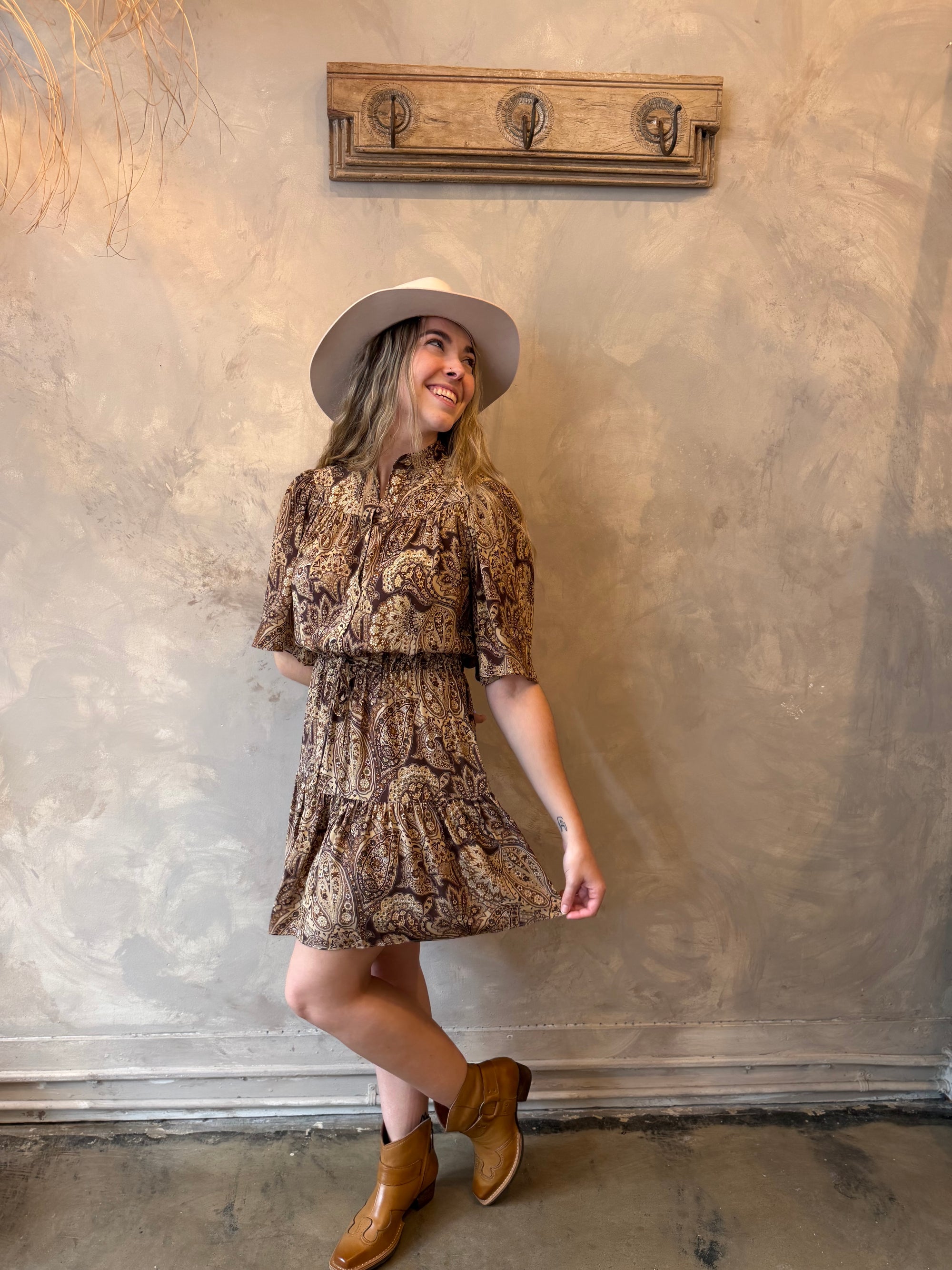 Adelyn Dress - Khaki Paisley