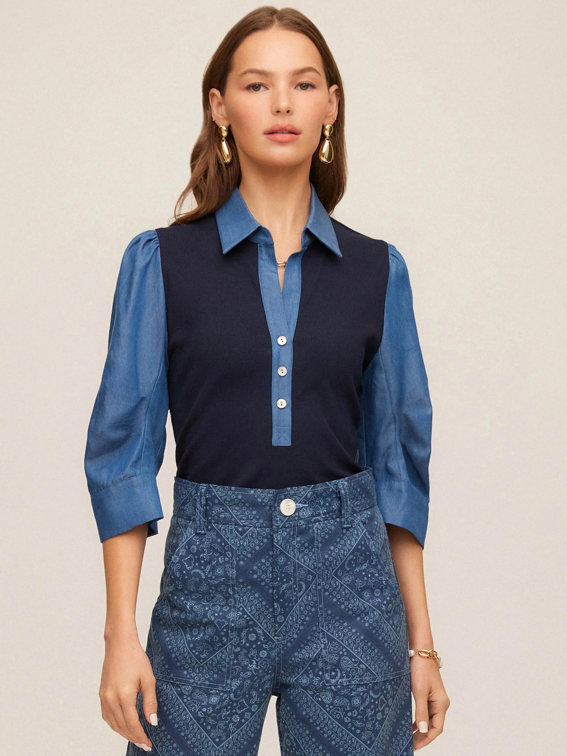 Camden Contrast Henley Top - Navy