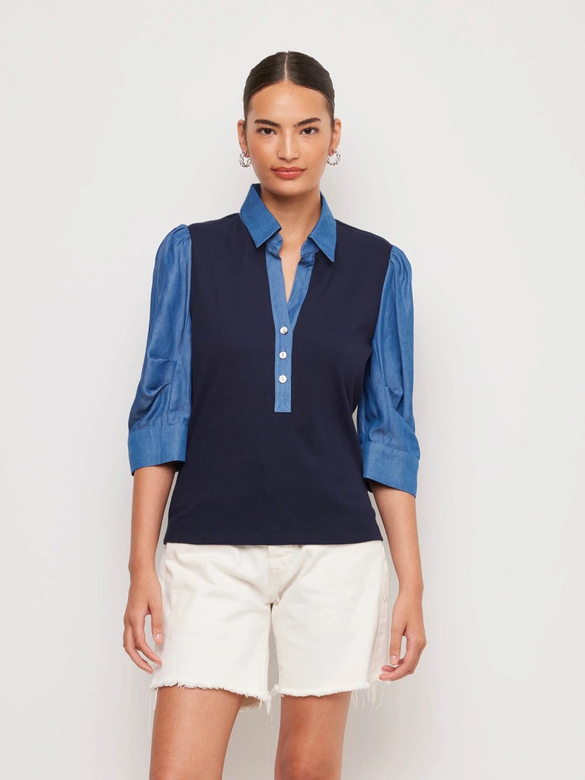 Camden Contrast Henley Top - Navy