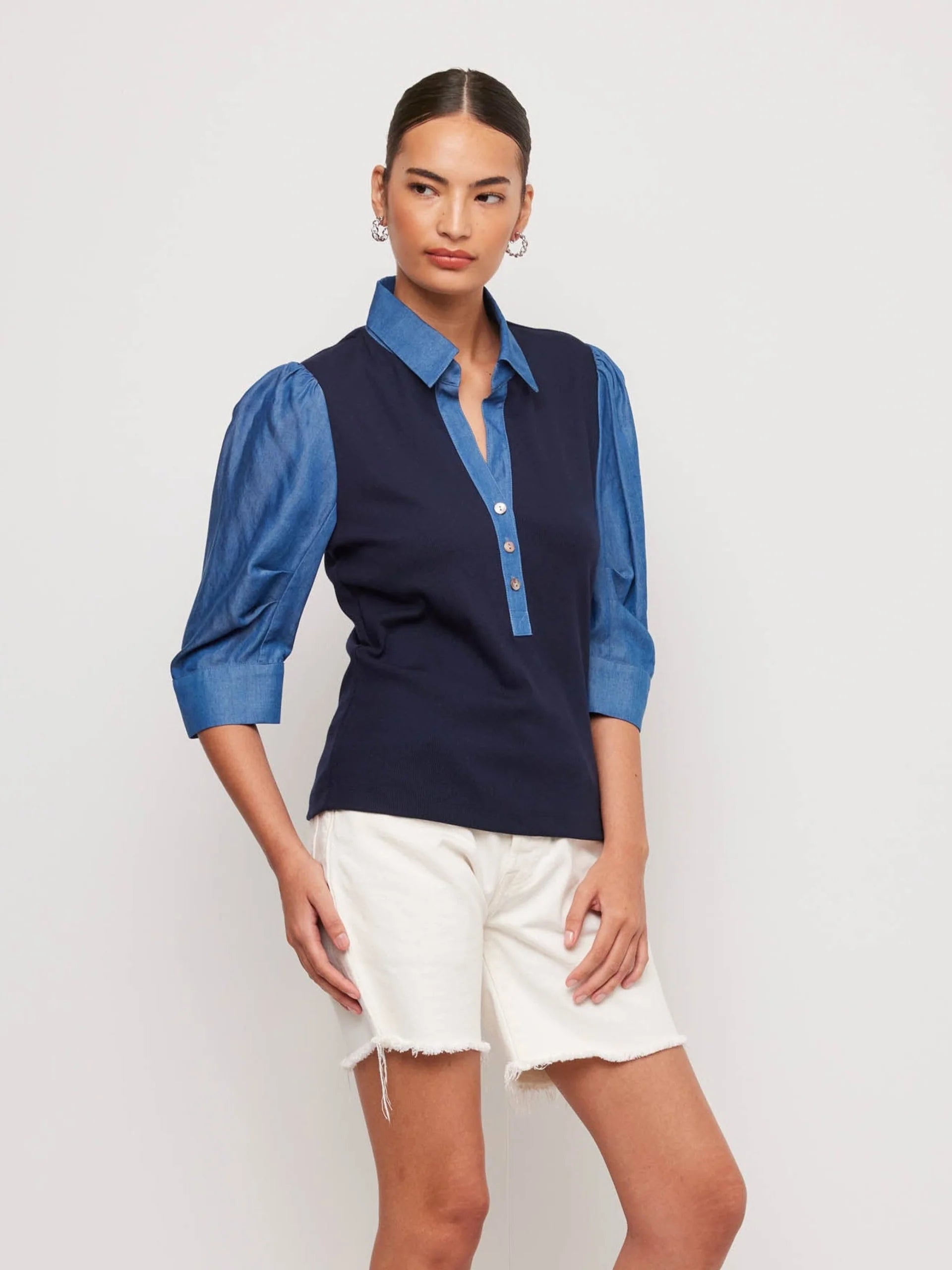 Camden Contrast Henley Top - Navy