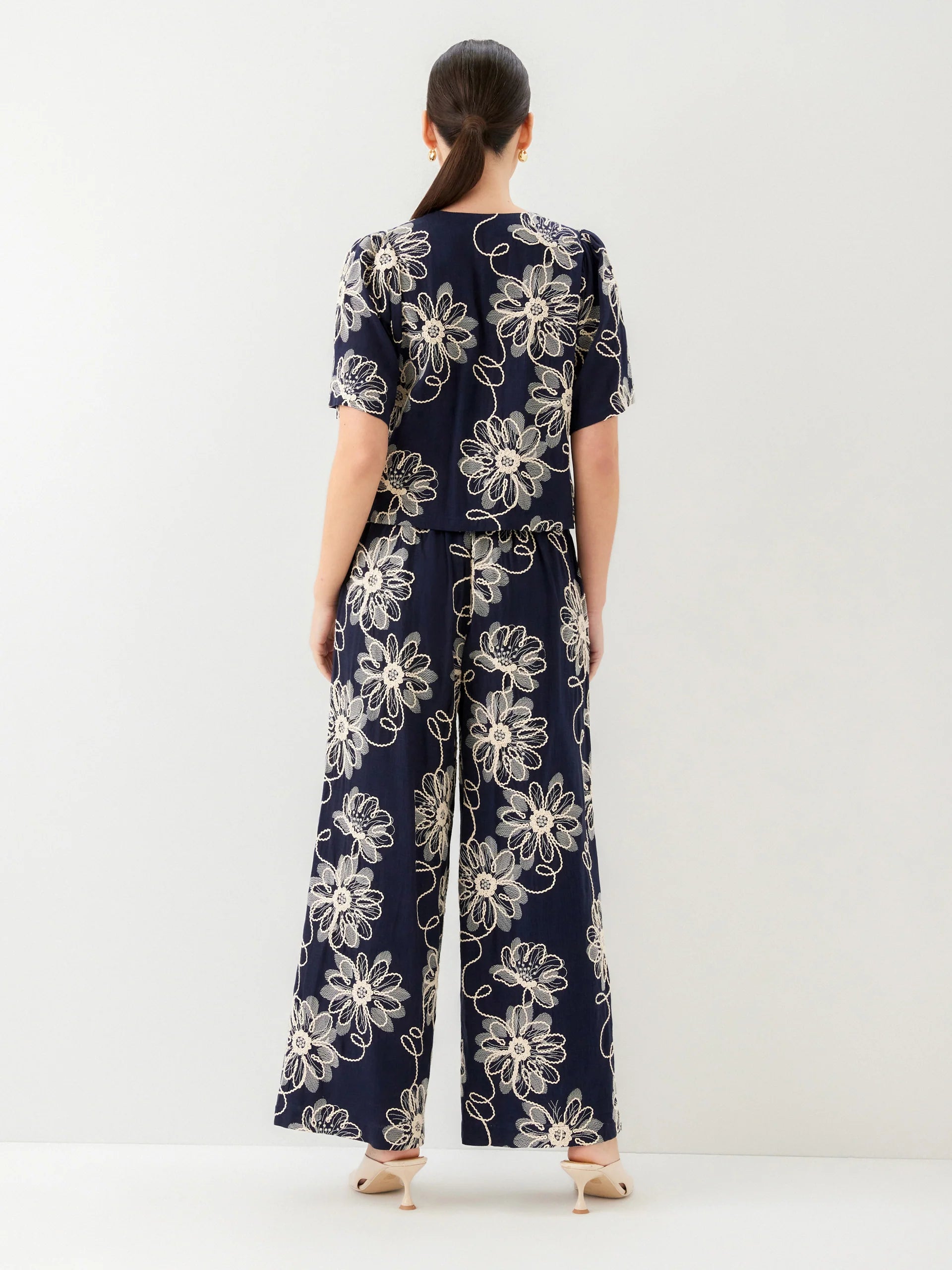 Nadine Embroidered Bow Top - Navy
