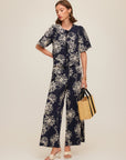 Nadine Embroidered Bow Top - Navy